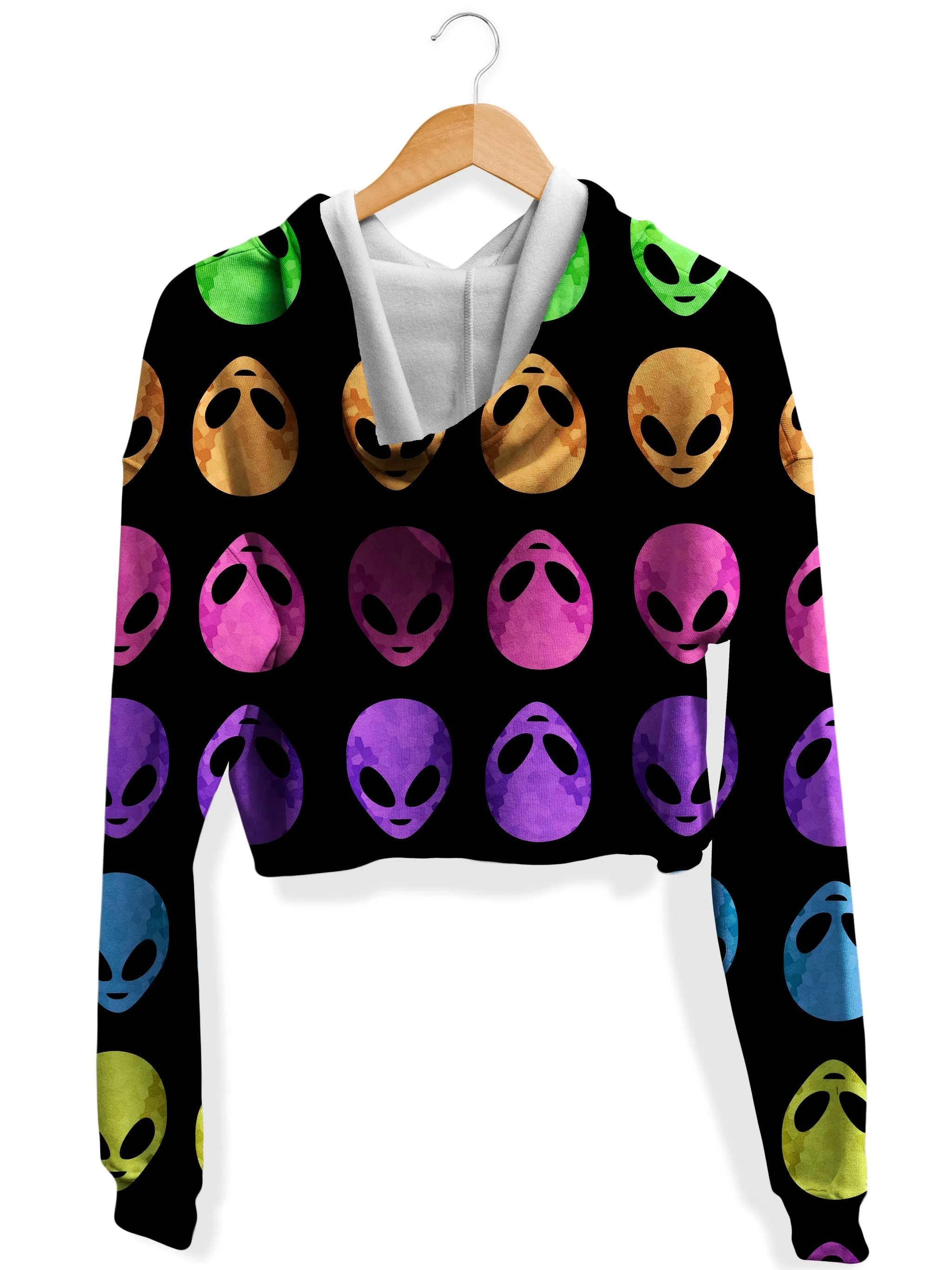 Alien Pattern Fleece Crop Hoodie