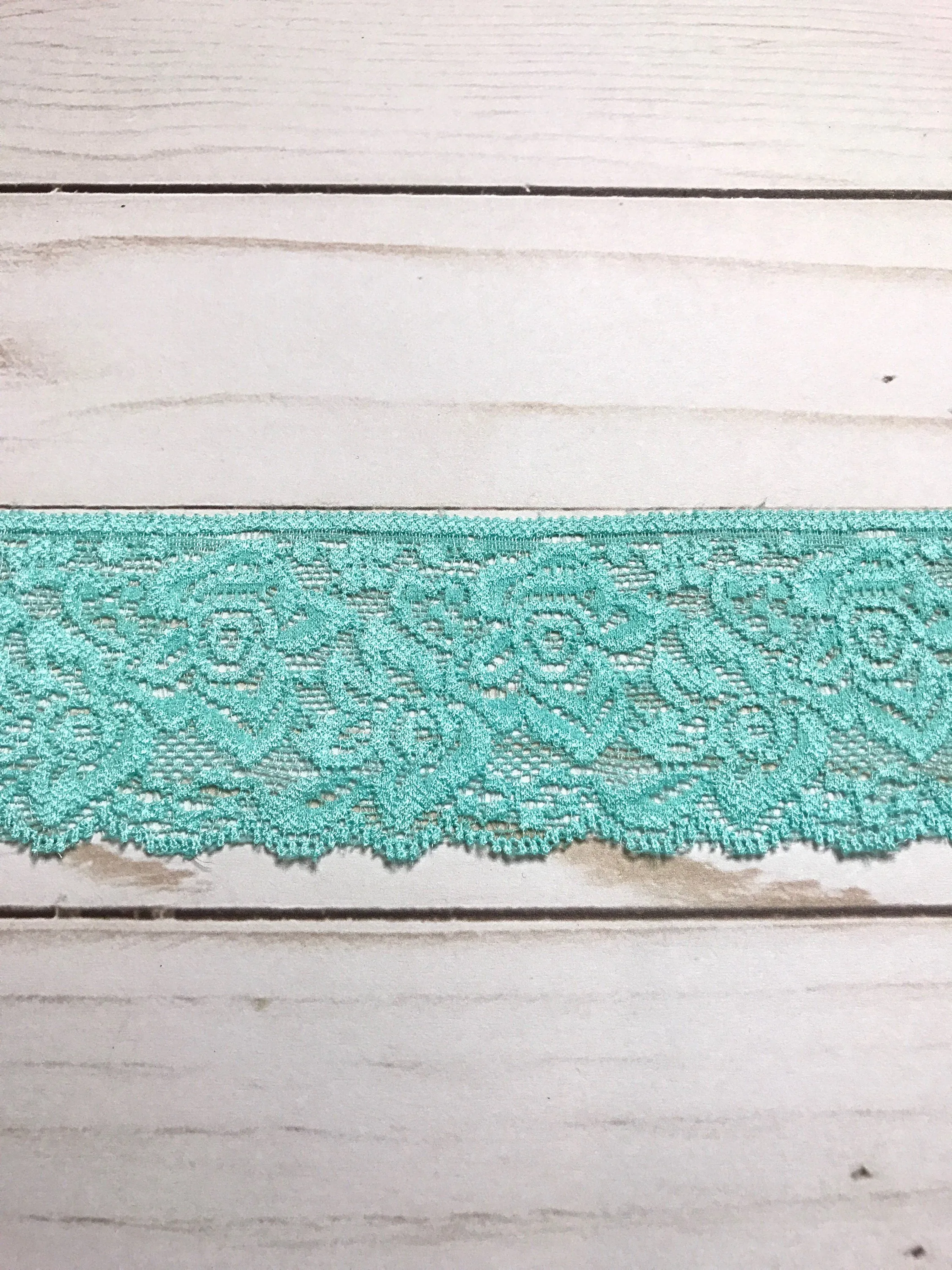 Aqua 2.25" Wide Stretch Lace