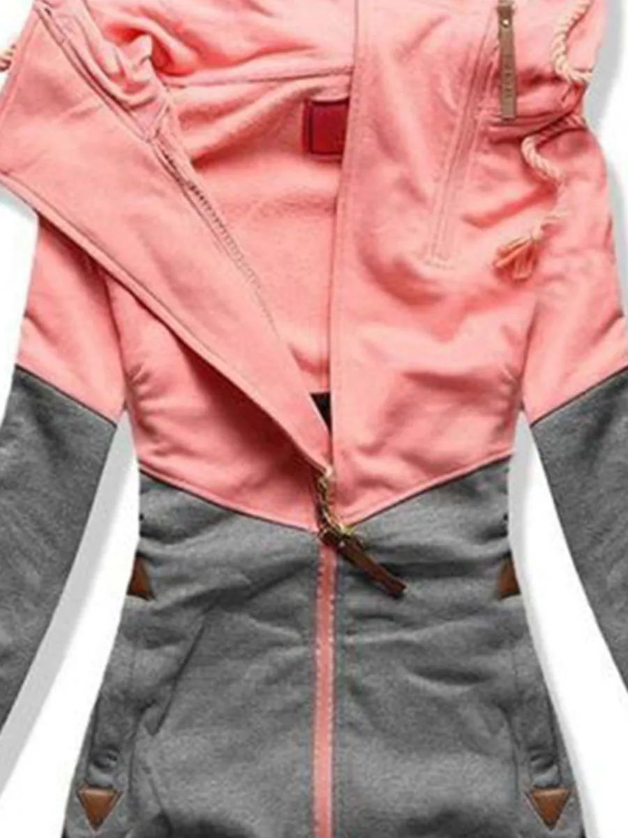 Autumn And Winter Warm Contrast Color Zipper Hoodie