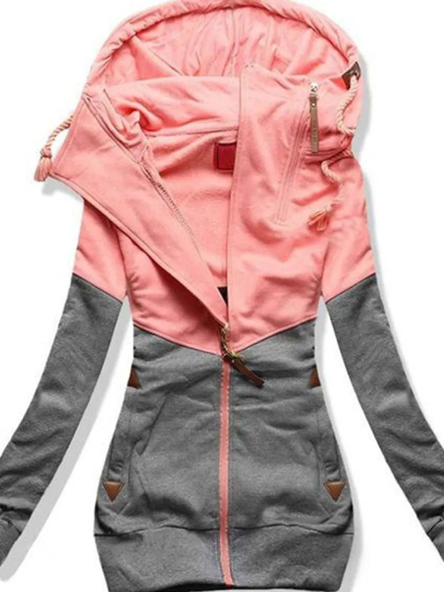 Autumn And Winter Warm Contrast Color Zipper Hoodie