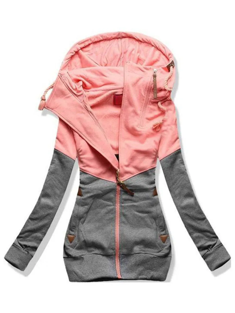 Autumn And Winter Warm Contrast Color Zipper Hoodie