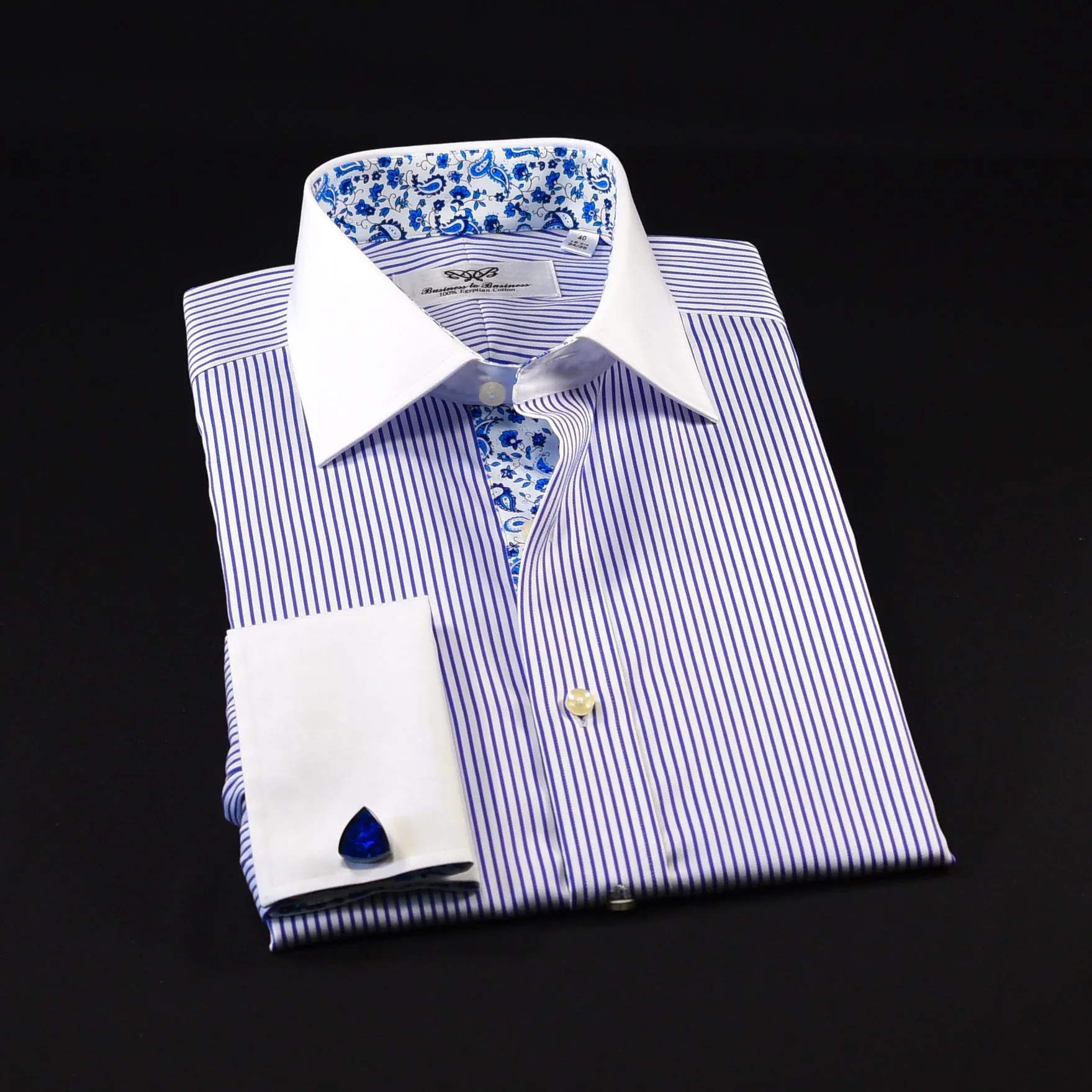 B2B Blue Stripe White Cuff & Collar Formal Business Dress Shirt Designer Luxury Fashion