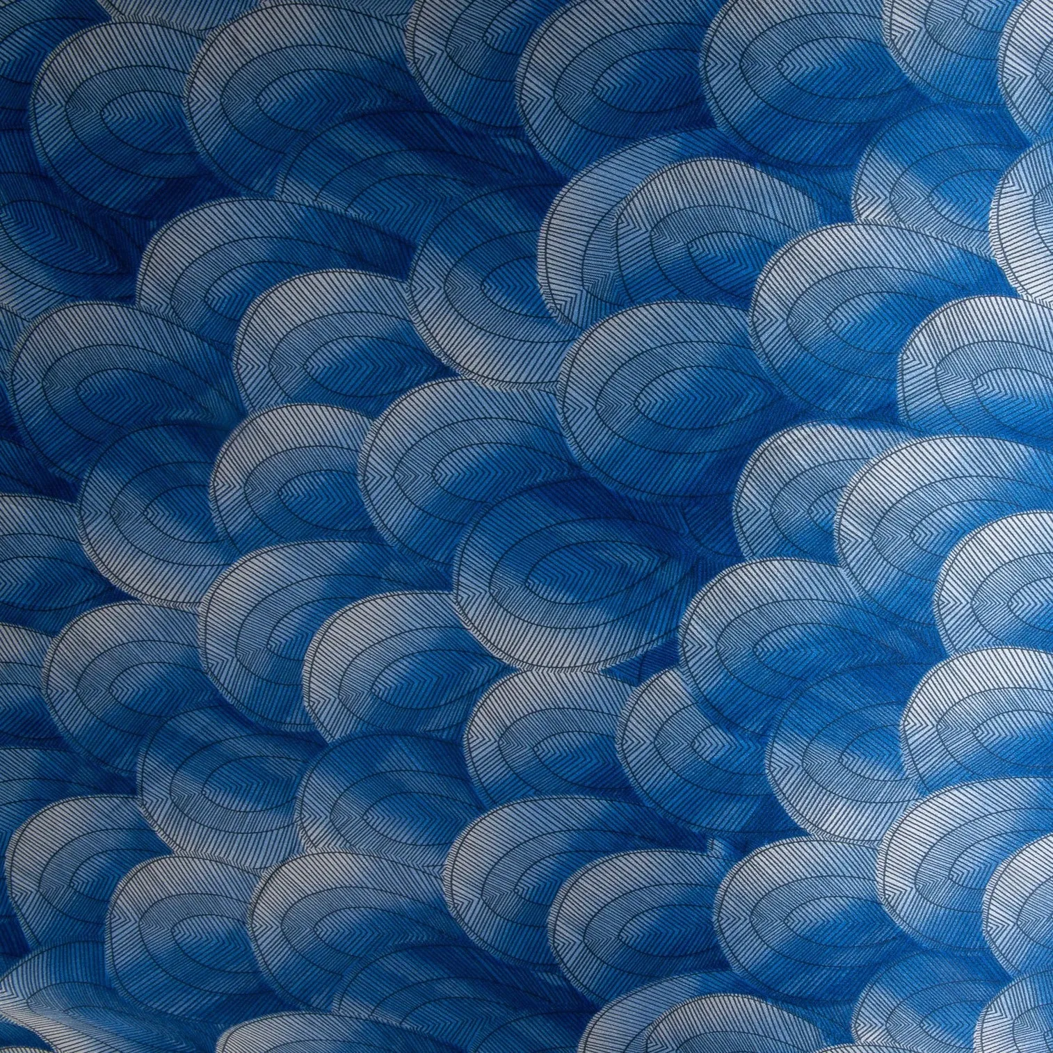 Blue Digital Print Pure Silk Fabric