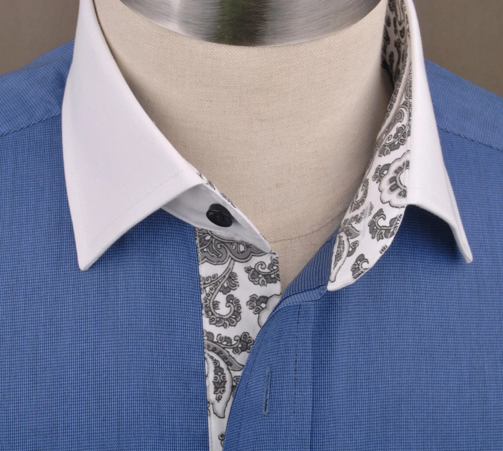 Blue Formal Business Dress Shirt Rich Contrast French Boss Cuff Baroque Apparel