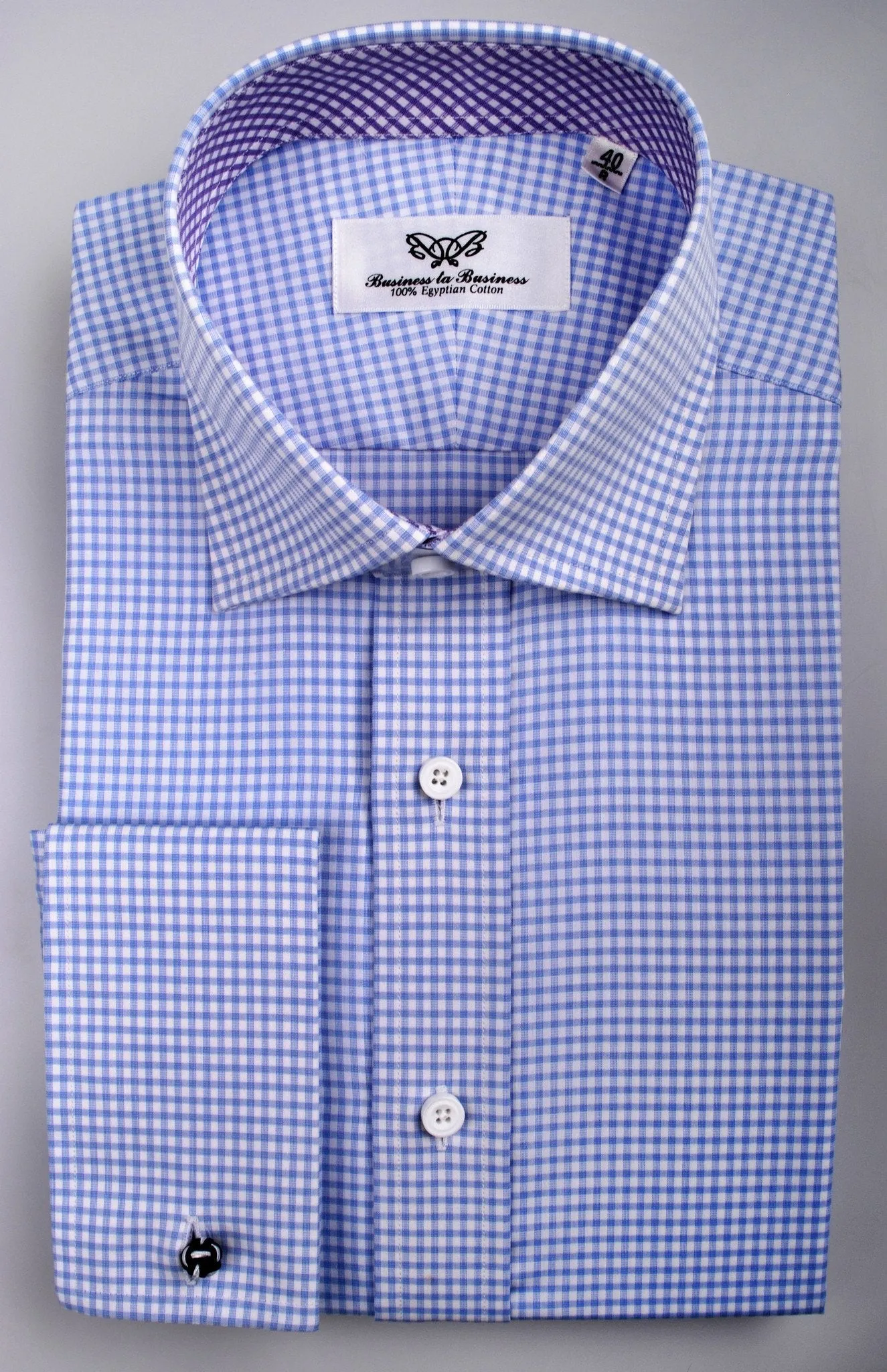 Blue Gingham Check Formal Business Dress Shirt Purple Diagonal Fashion