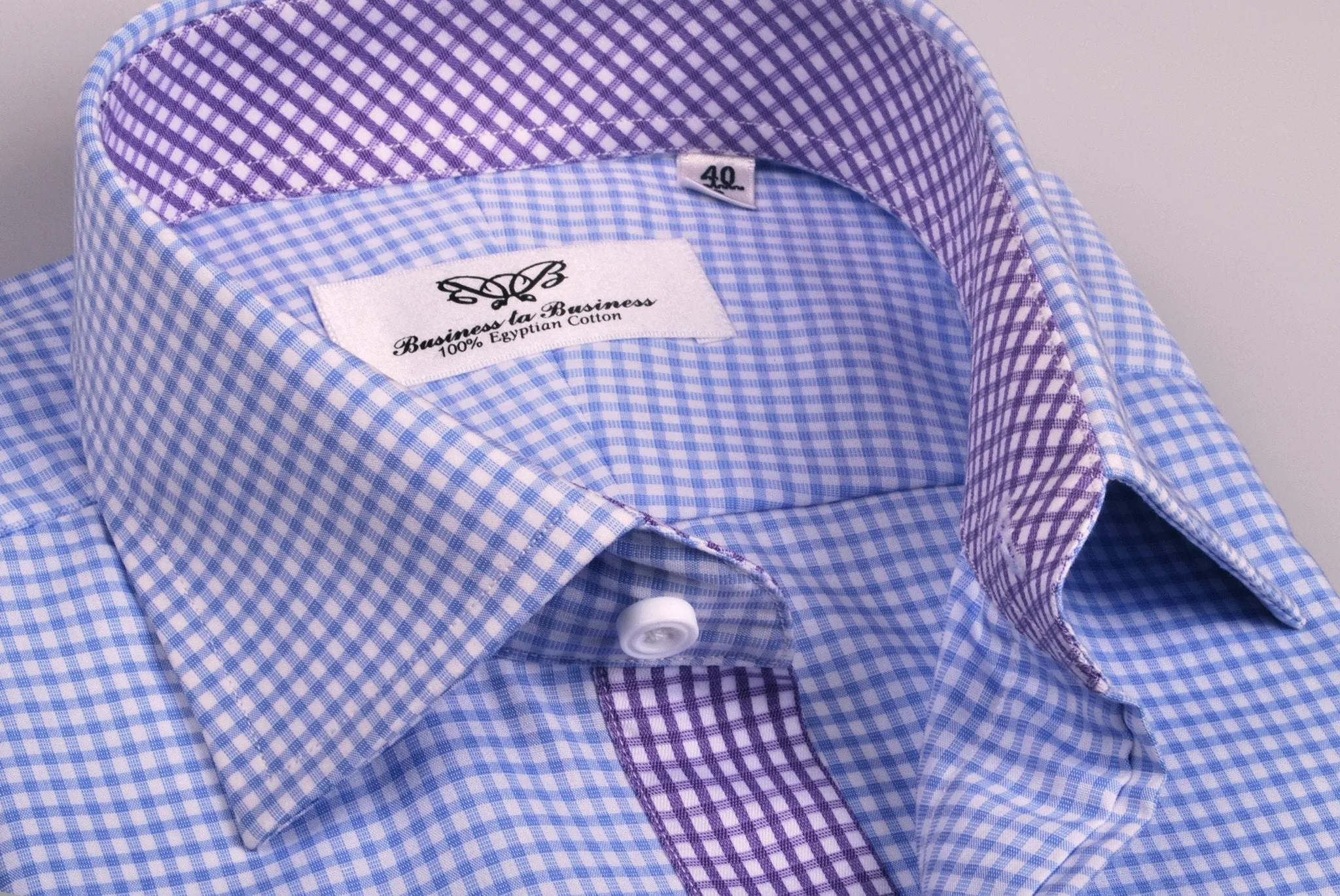 Blue Gingham Check Formal Business Dress Shirt Purple Diagonal Fashion