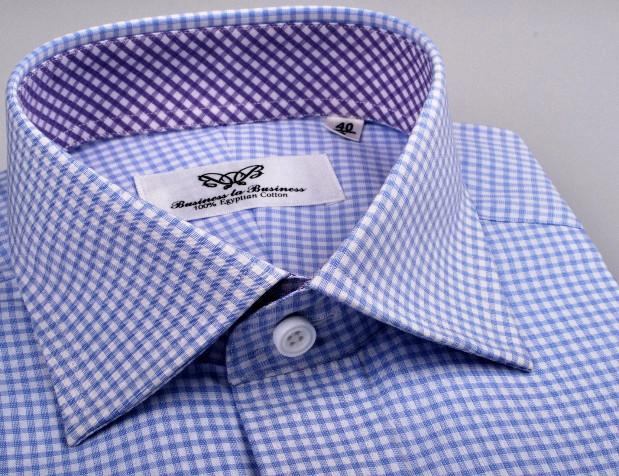 Blue Gingham Check Formal Business Dress Shirt Purple Diagonal Fashion