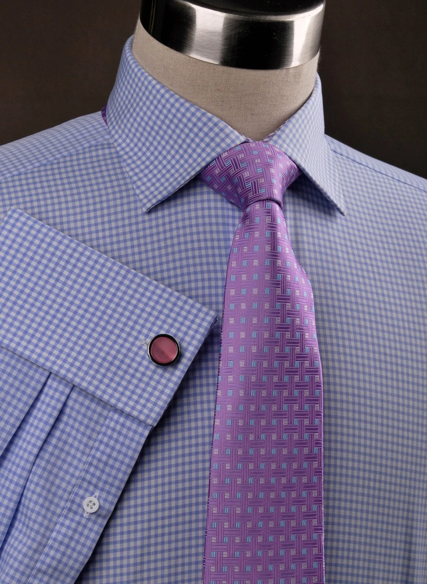 Blue Gingham Check Formal Business Dress Shirt Purple Diagonal Fashion