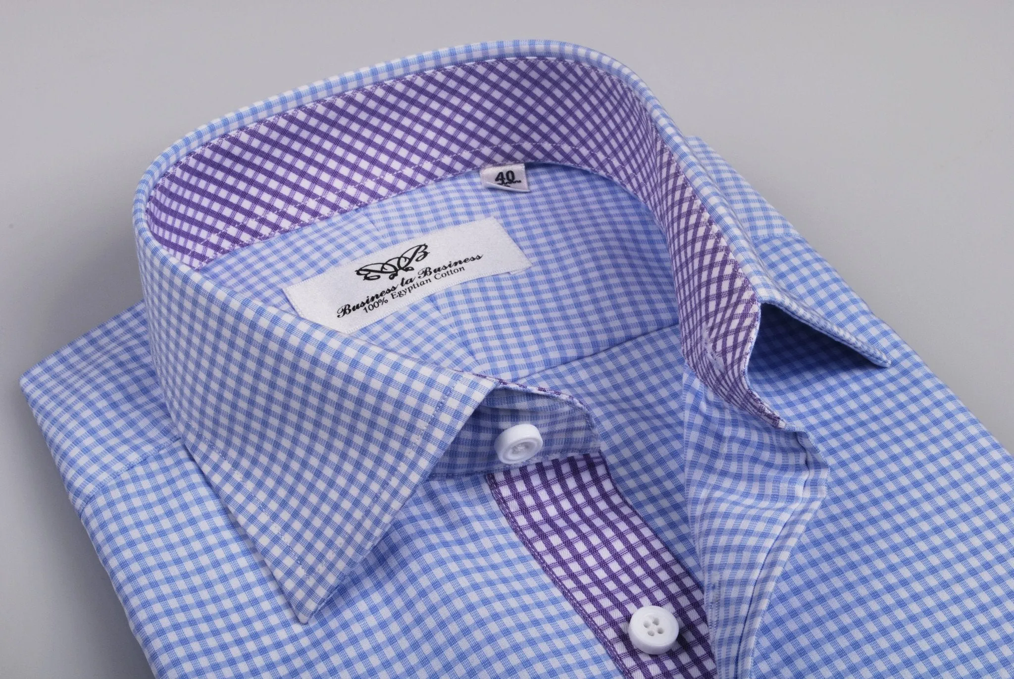 Blue Gingham Check Formal Business Dress Shirt Purple Diagonal Fashion