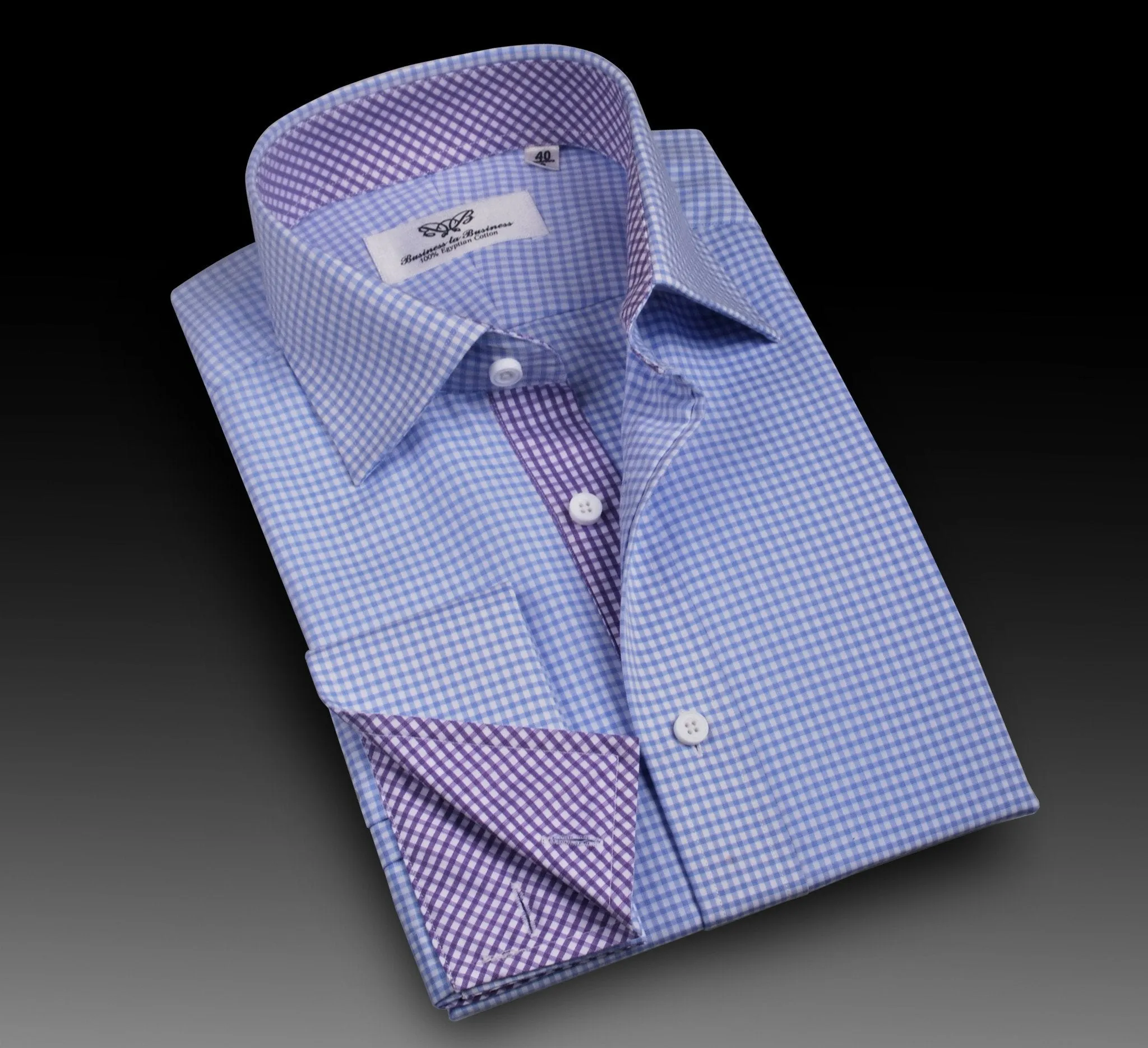 Blue Gingham Check Formal Business Dress Shirt Purple Diagonal Fashion