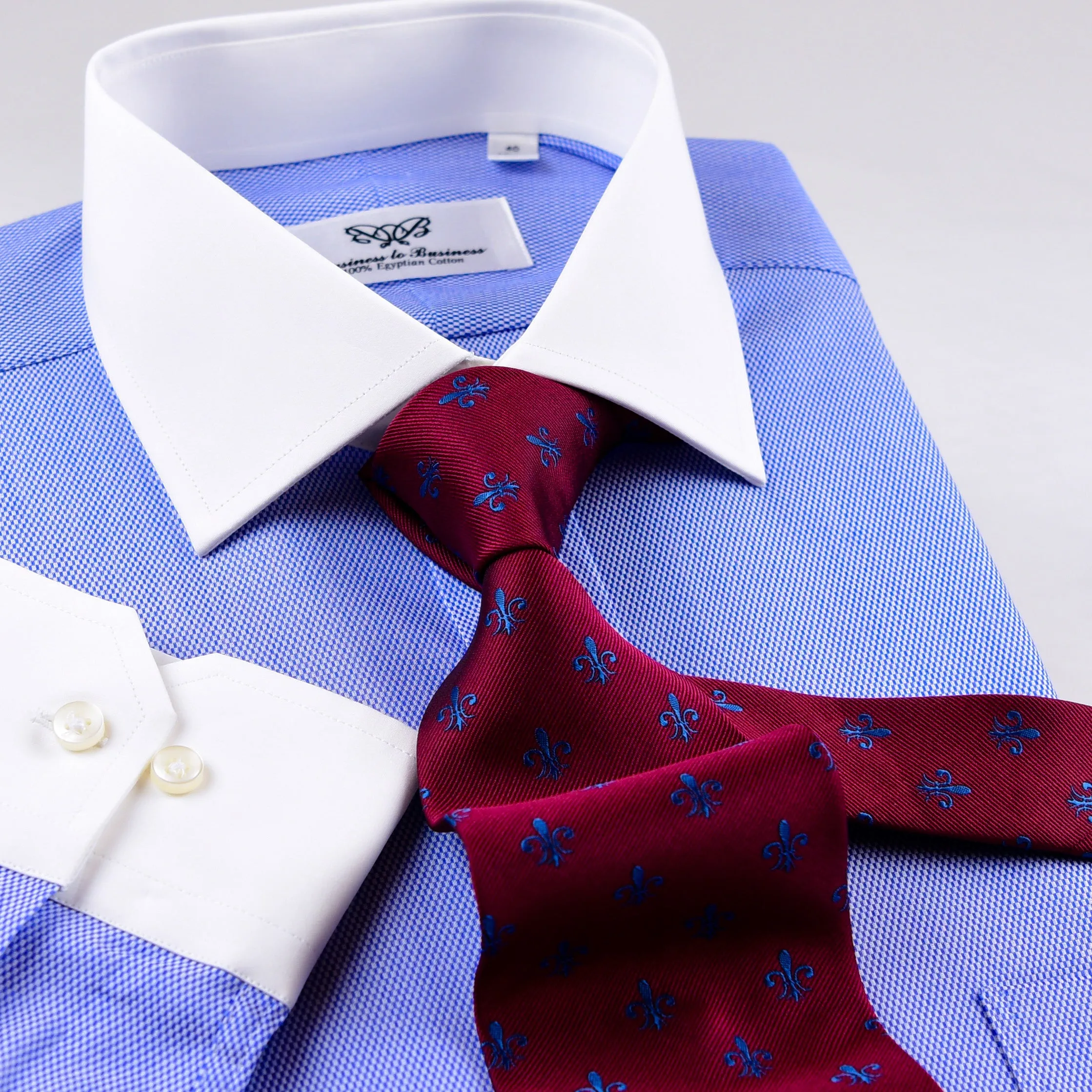 Blue Oxford Dress Shirt Formal Contrast Collar And Cuff Standard Single Cuff Business Fashion Design