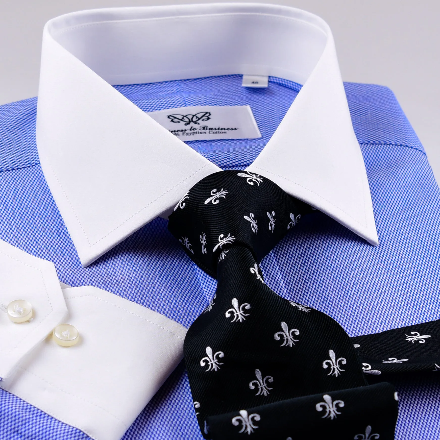 Blue Oxford Dress Shirt Formal Contrast Collar And Cuff Standard Single Cuff Business Fashion Design