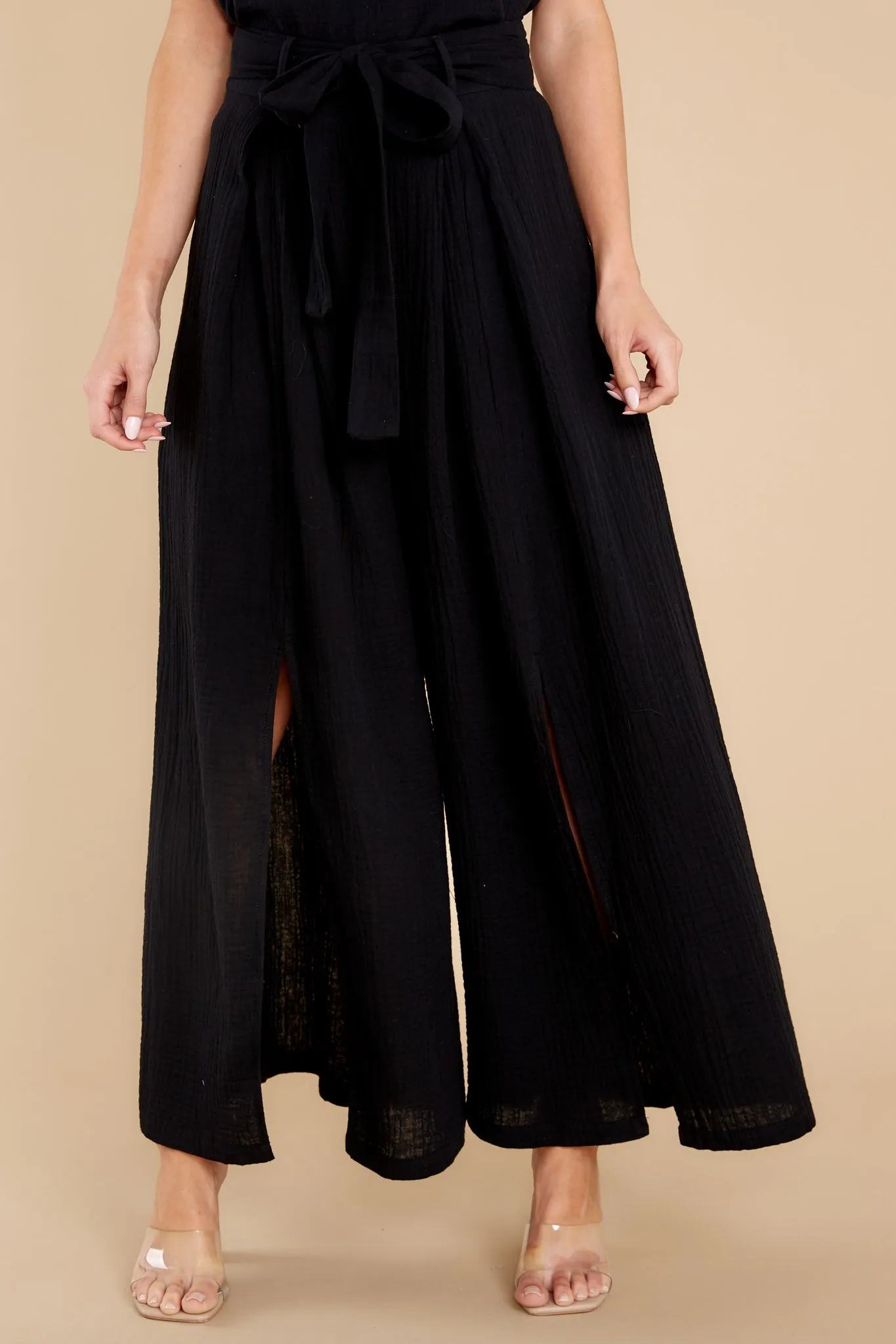 Bring The Charm Black Split Front Pants