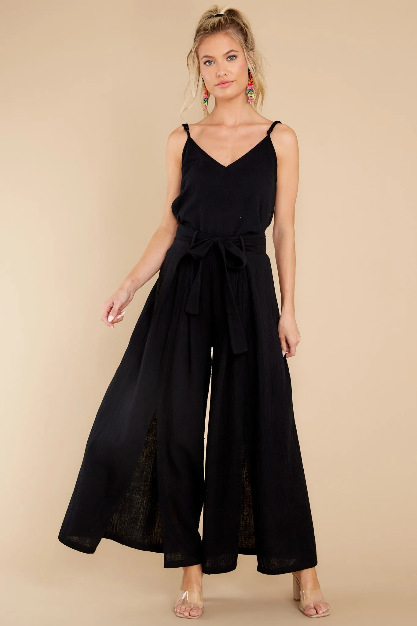 Bring The Charm Black Split Front Pants