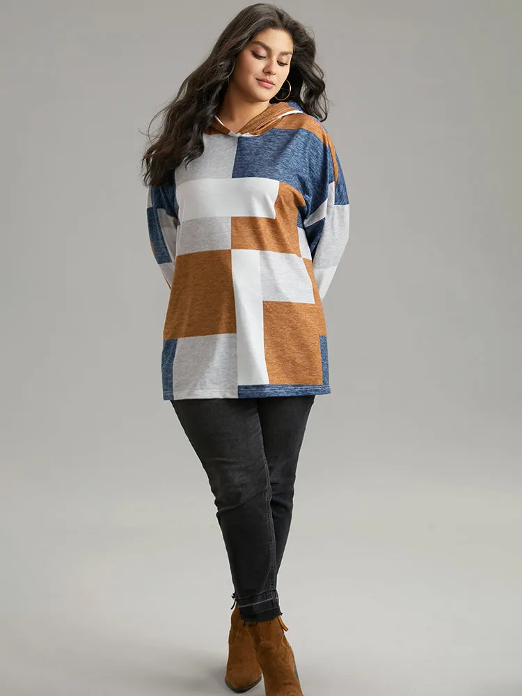 Colorblock Contrast Hooded Drop Shoulder Sweatshirt