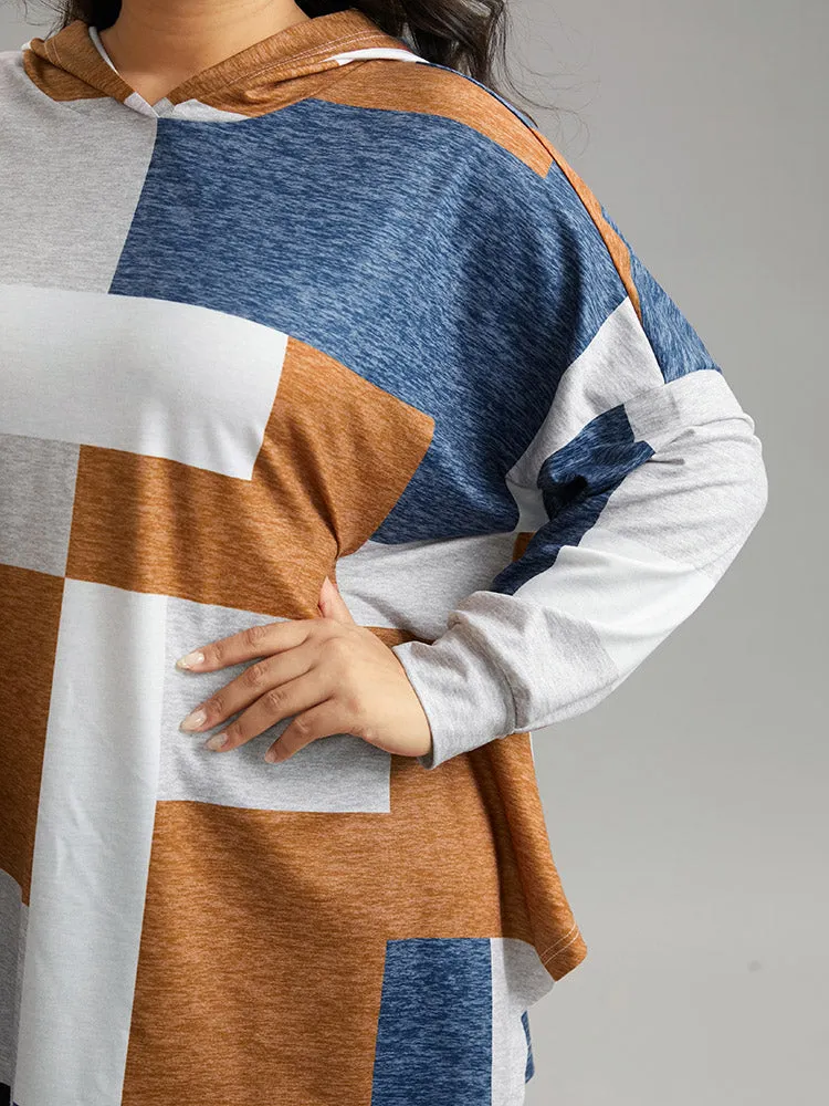 Colorblock Contrast Hooded Drop Shoulder Sweatshirt