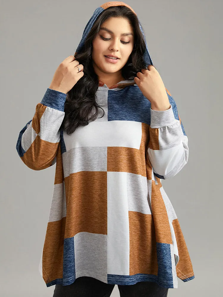 Colorblock Contrast Hooded Drop Shoulder Sweatshirt