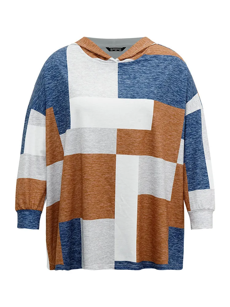 Colorblock Contrast Hooded Drop Shoulder Sweatshirt