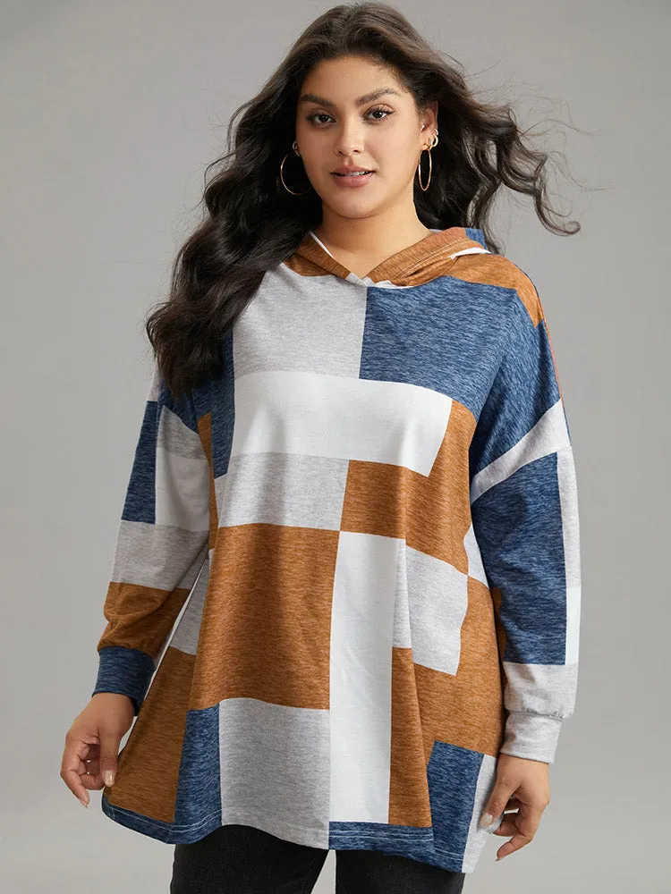 Colorblock Contrast Hooded Drop Shoulder Sweatshirt