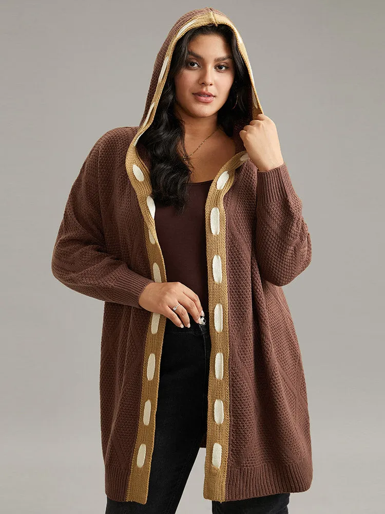 Contrast Hooded Tunic Open Front Cardigan