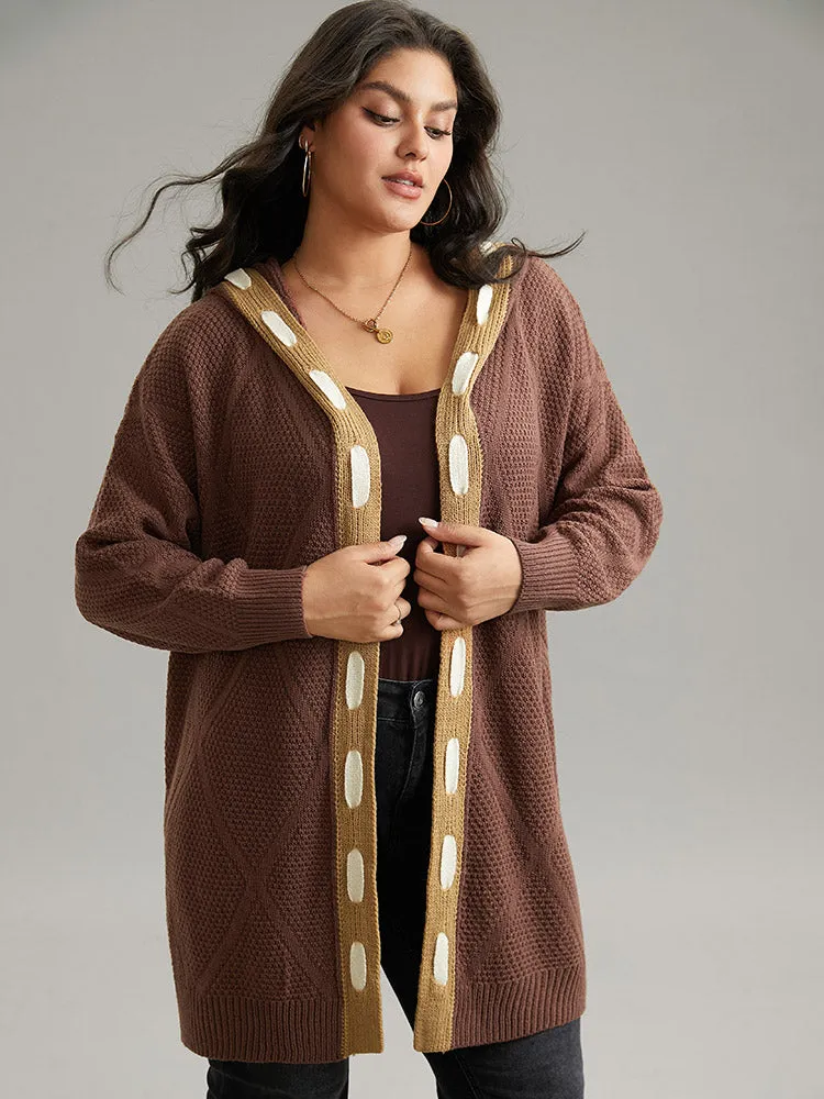 Contrast Hooded Tunic Open Front Cardigan