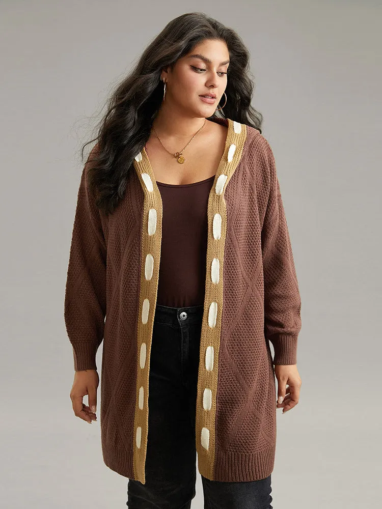 Contrast Hooded Tunic Open Front Cardigan