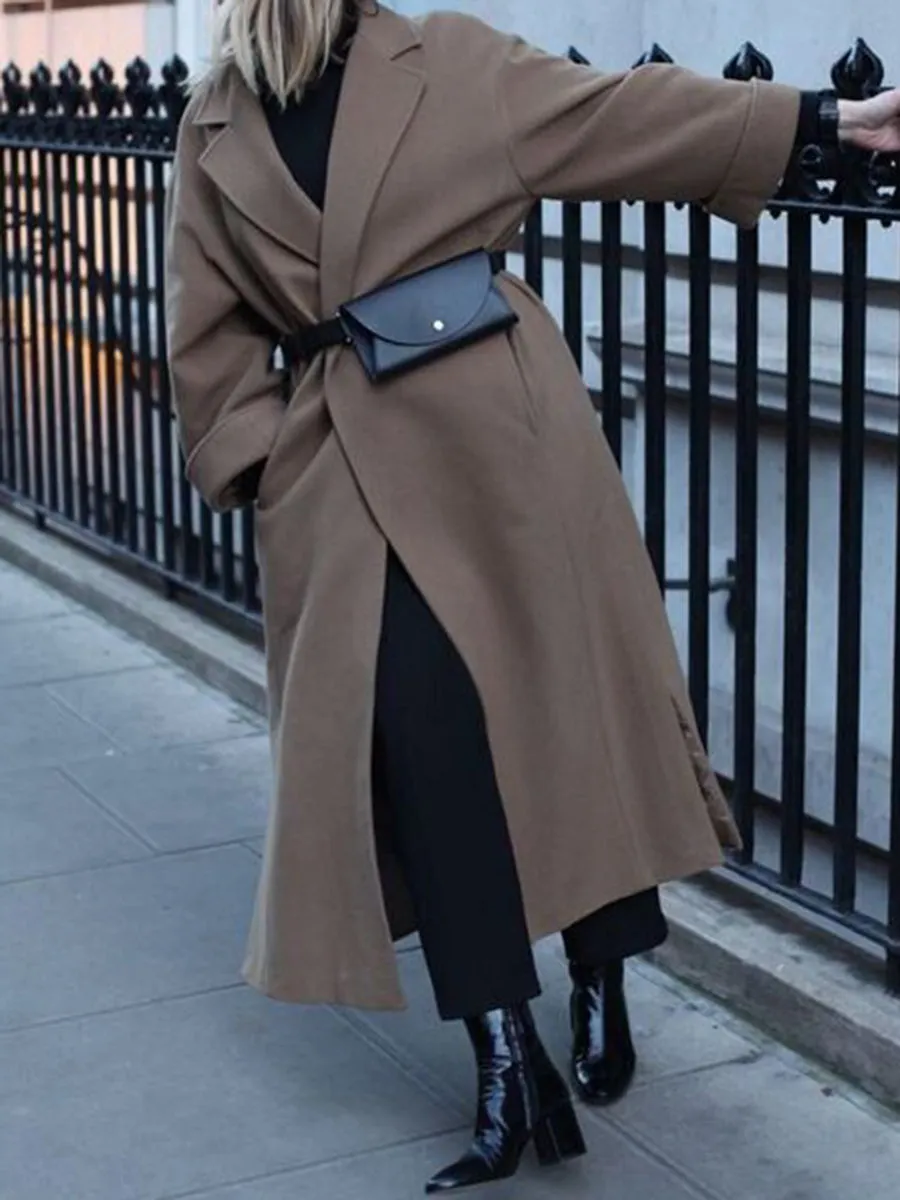 Fashion Casual Lapel Long Sleeve Solid Color Coat