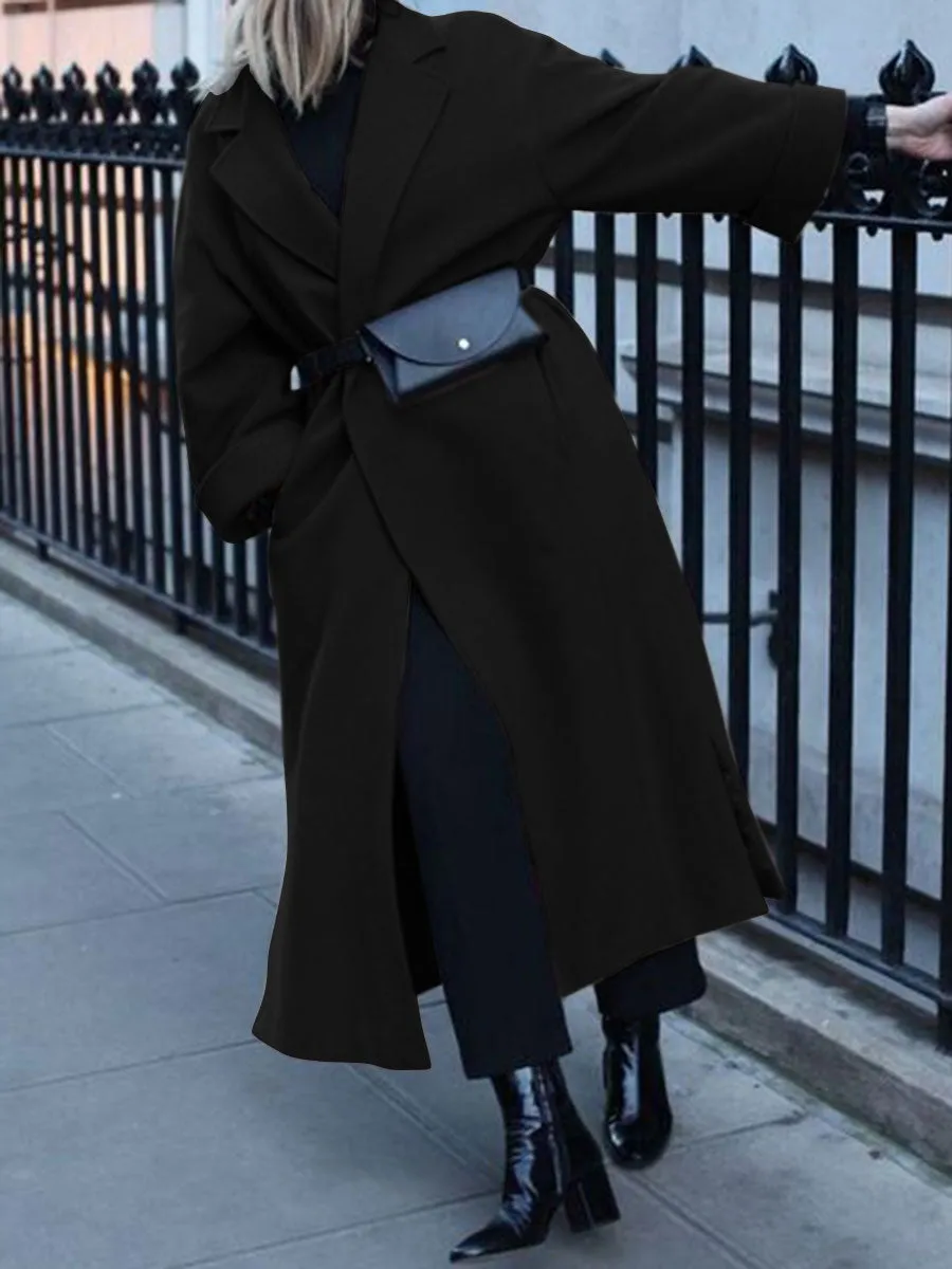 Fashion Casual Lapel Long Sleeve Solid Color Coat