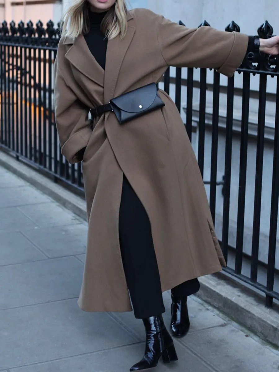 Fashion Casual Lapel Long Sleeve Solid Color Coat