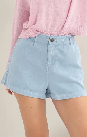 Front Pleat Denim Shorts Baby Blue