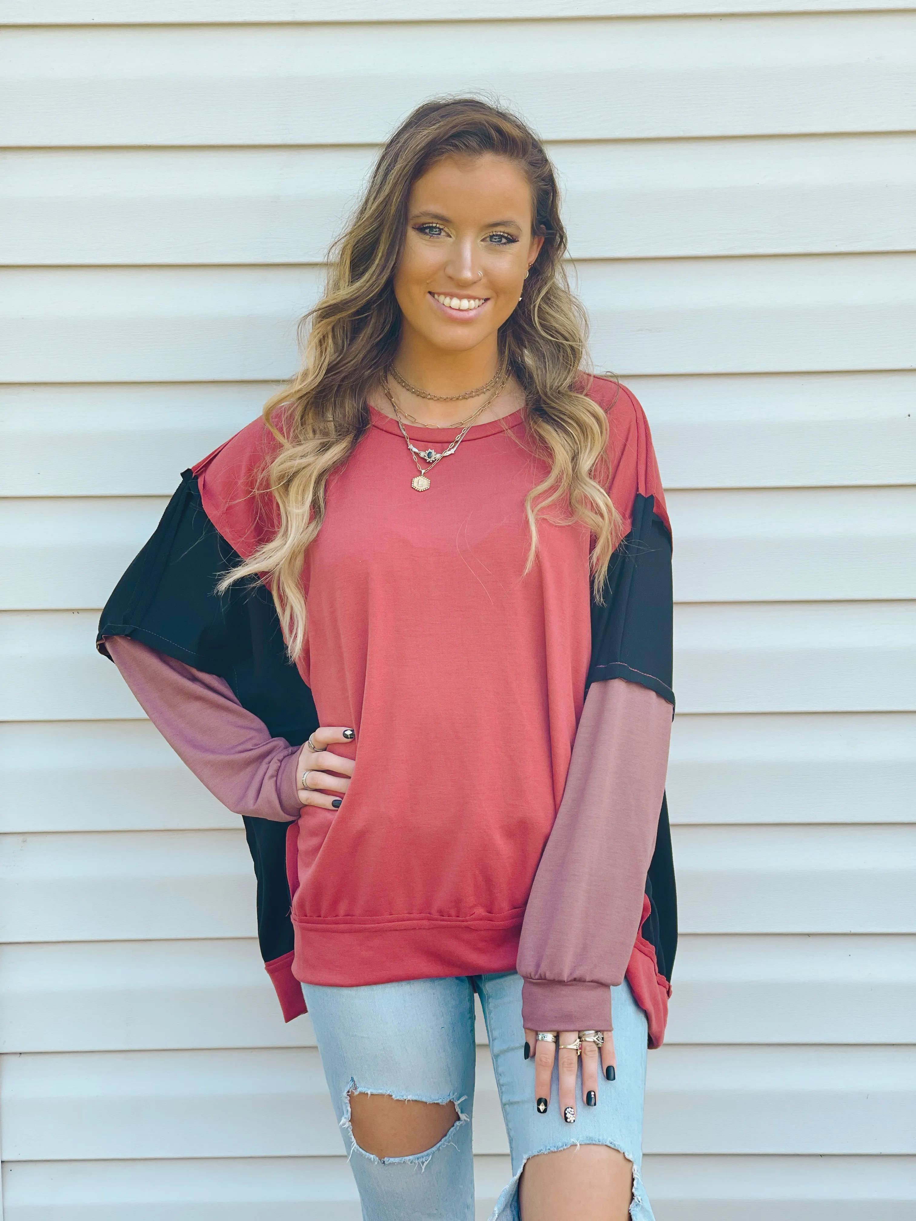 Good For You Color-Block Oversized Pullover