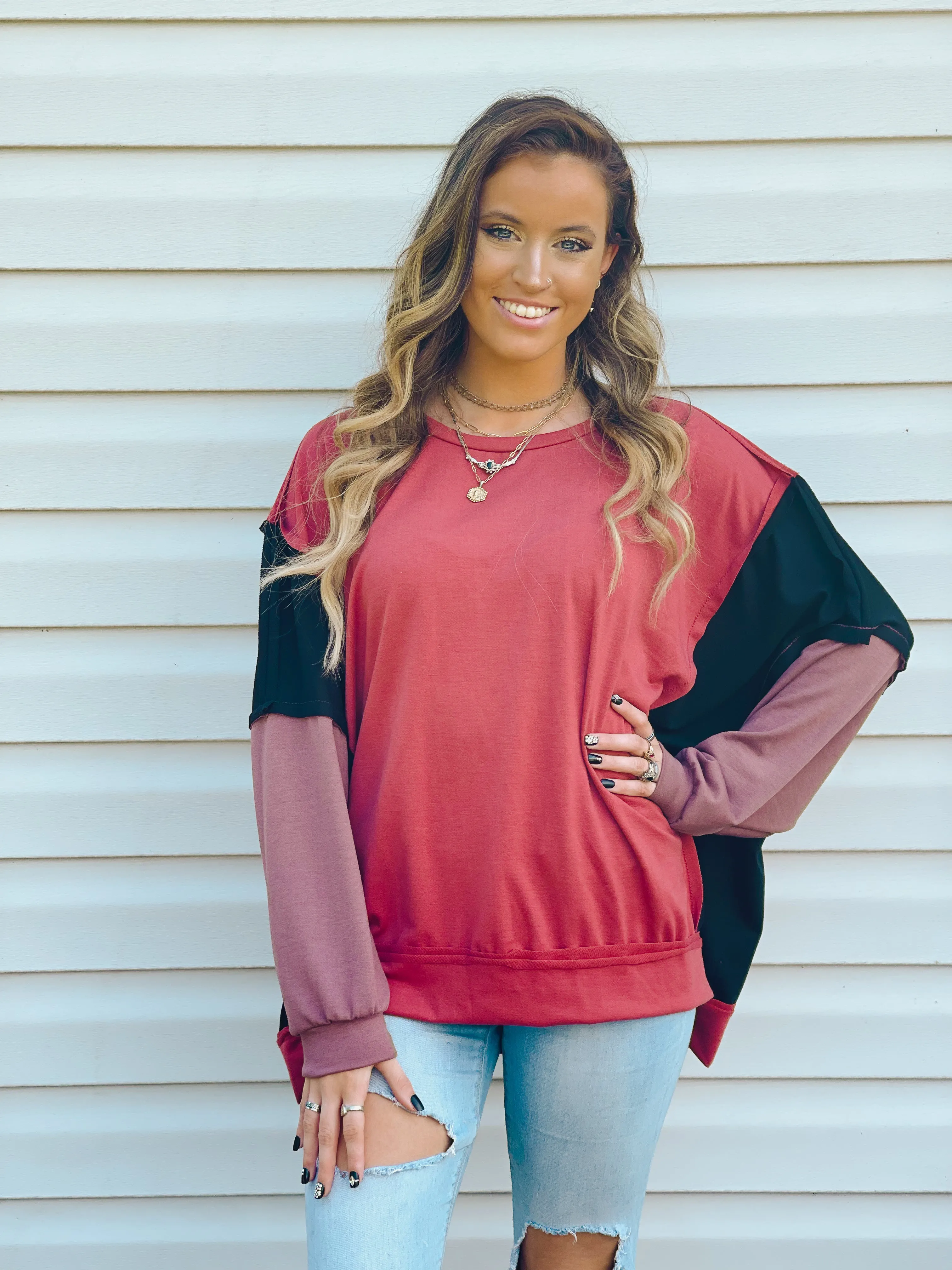 Good For You Color-Block Oversized Pullover