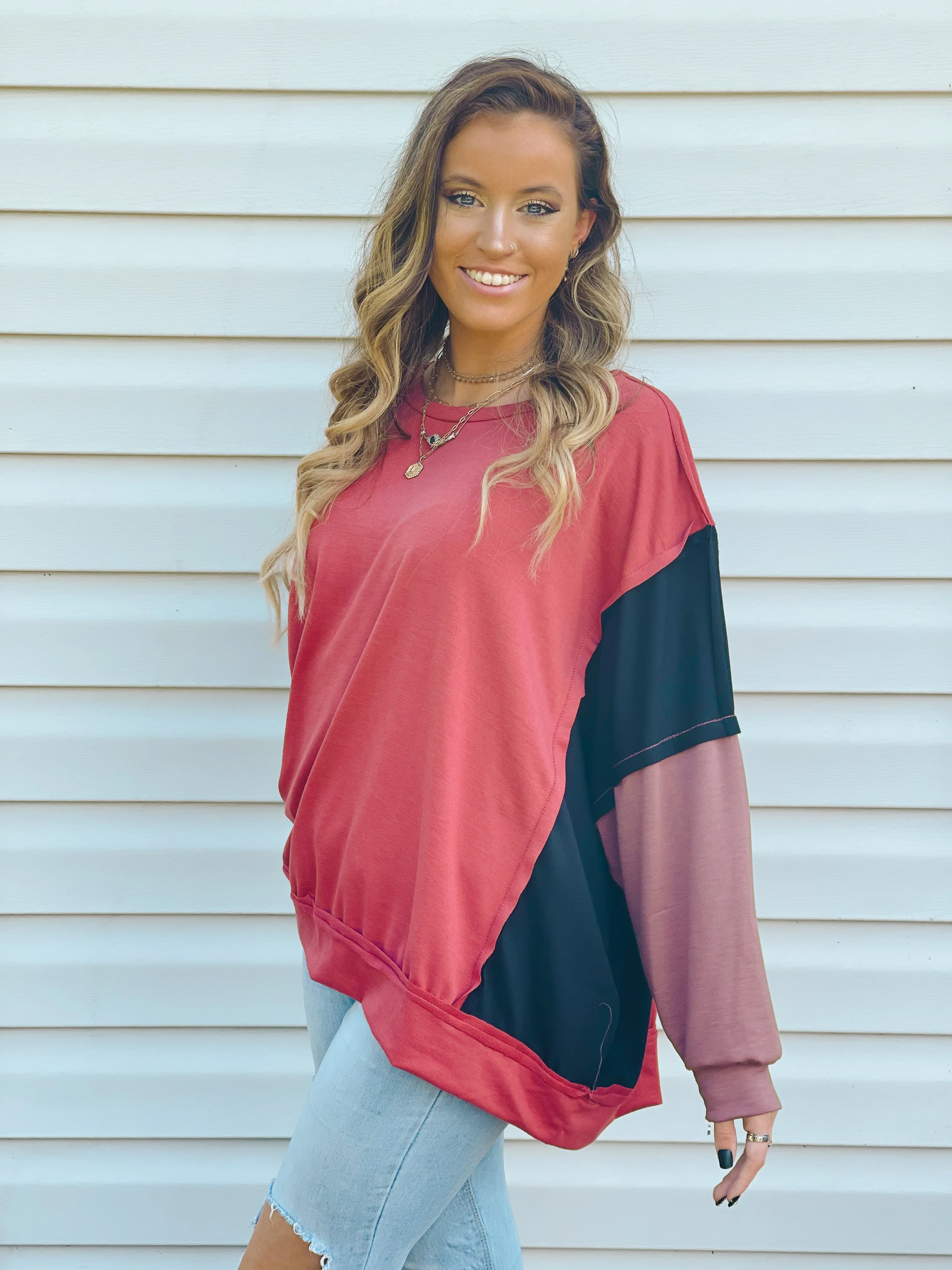 Good For You Color-Block Oversized Pullover