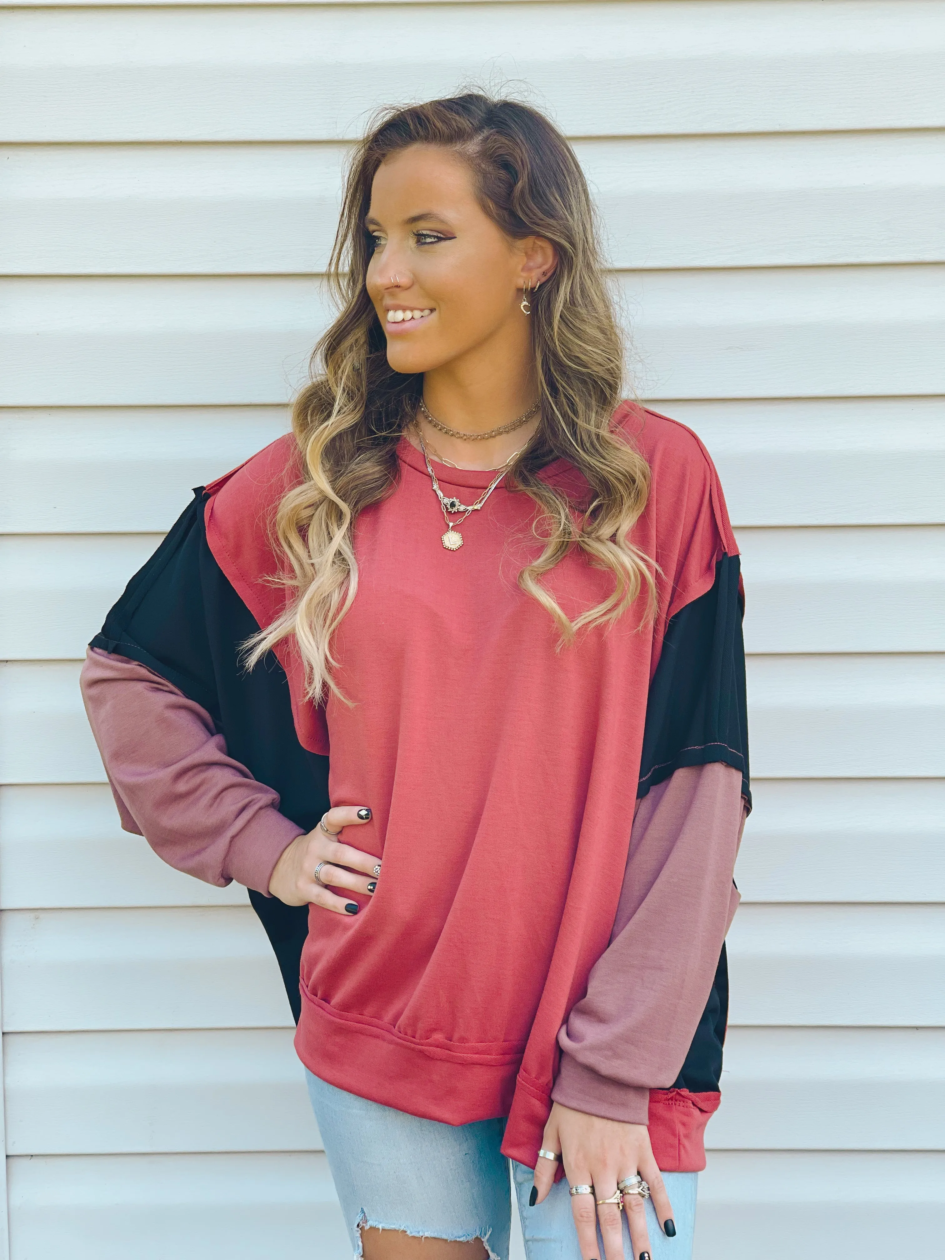 Good For You Color-Block Oversized Pullover