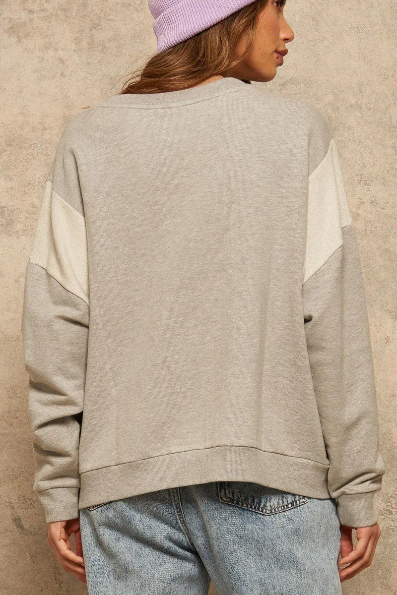 Grey French Terry Knit Graphic Sweatshirt