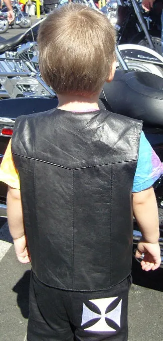 HL17230 Kid's Unisex Classic Black Leather Motorcycle Western soft leather Vest