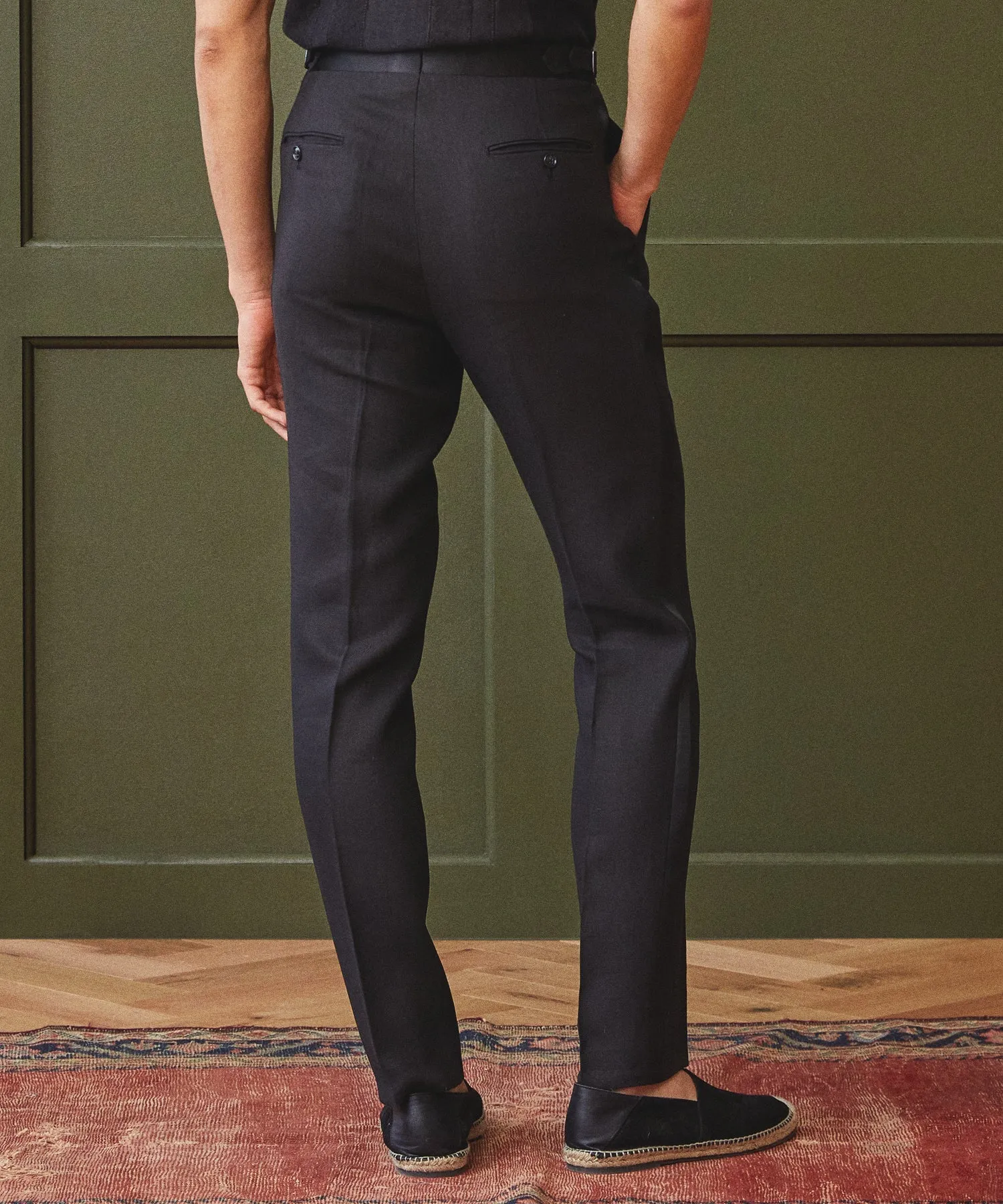 Italian Linen Tuxedo Trouser in Black