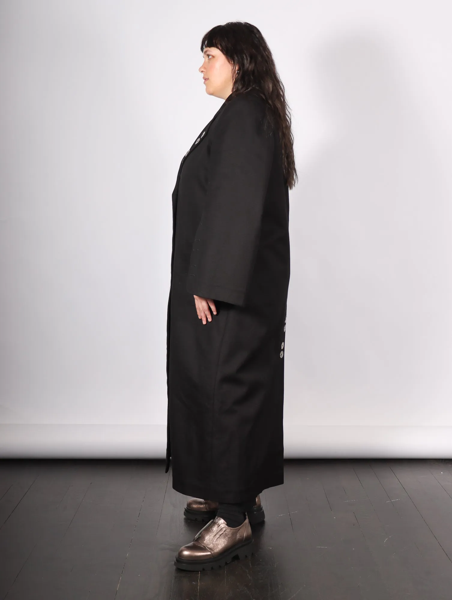 Khemelnyske Long Trench Coat in Black by KM by Lange