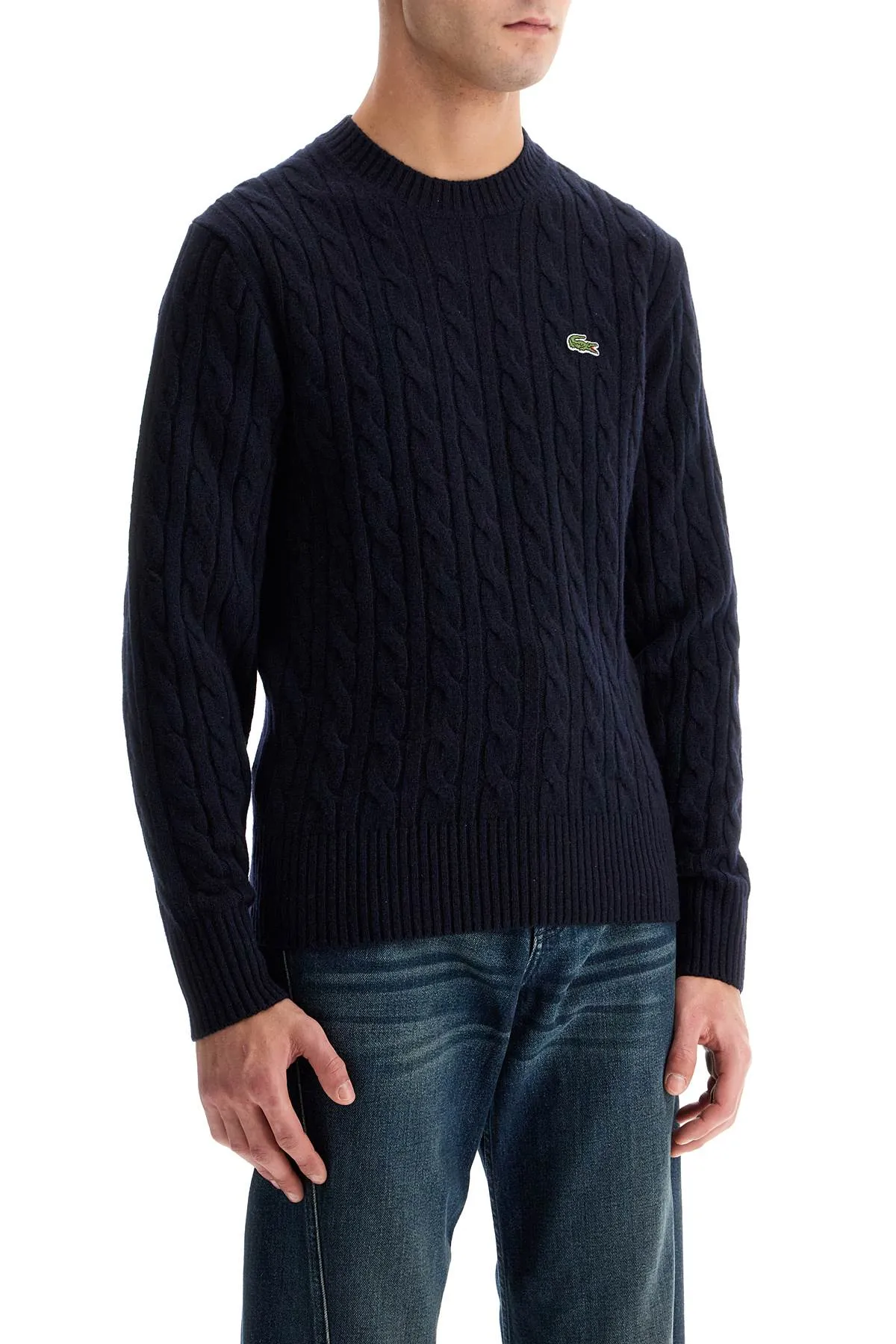 Lacoste Classic Fit Cable Knit Wool Pullover