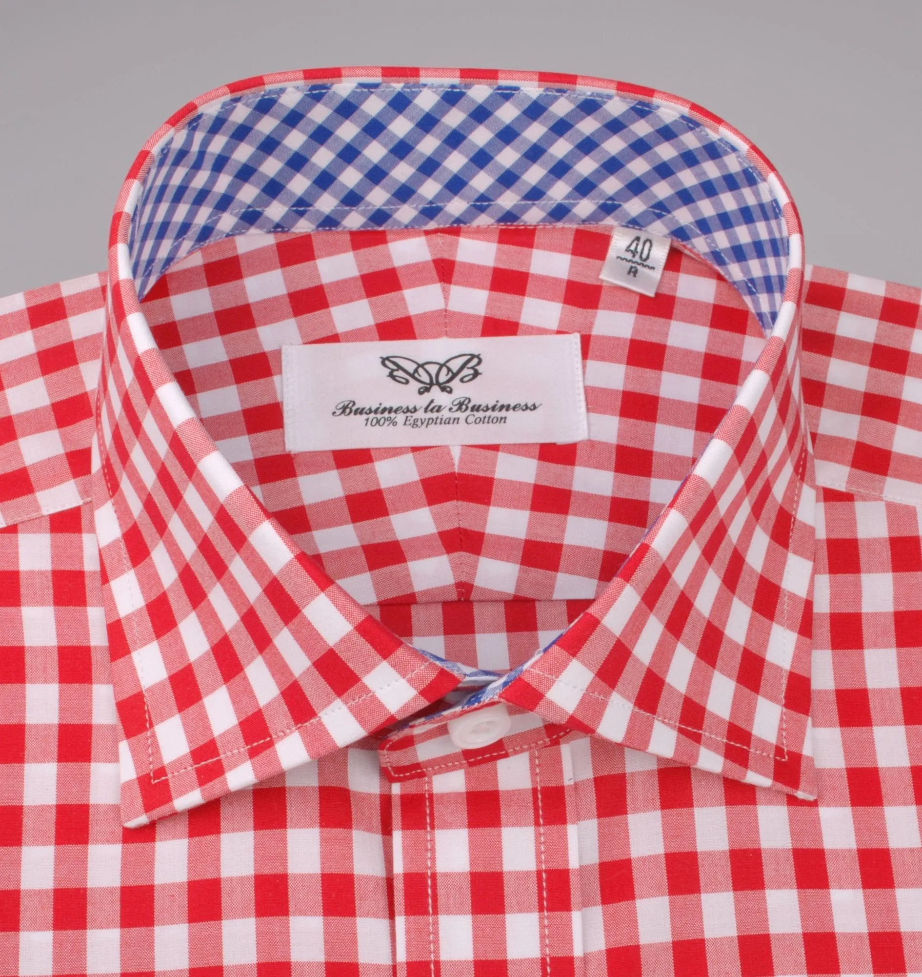 Large Red Gingham Check Formal Business Dress Shirt Blue Contrast Fashion