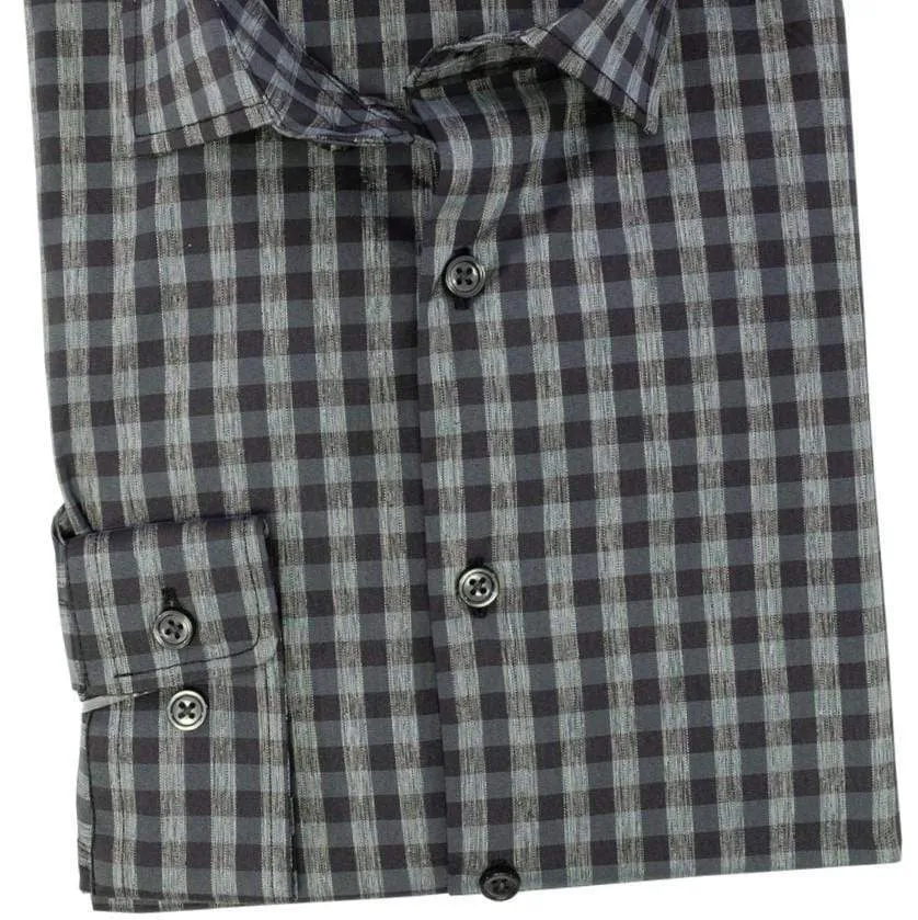 Leo Chevalier Voyage Performance Fitted Black Plaid Dress Shirts