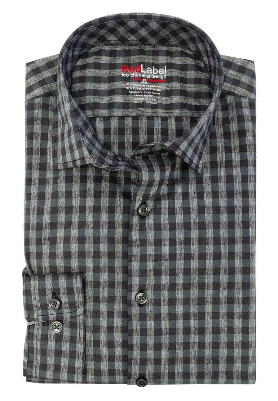 Leo Chevalier Voyage Performance Fitted Black Plaid Dress Shirts