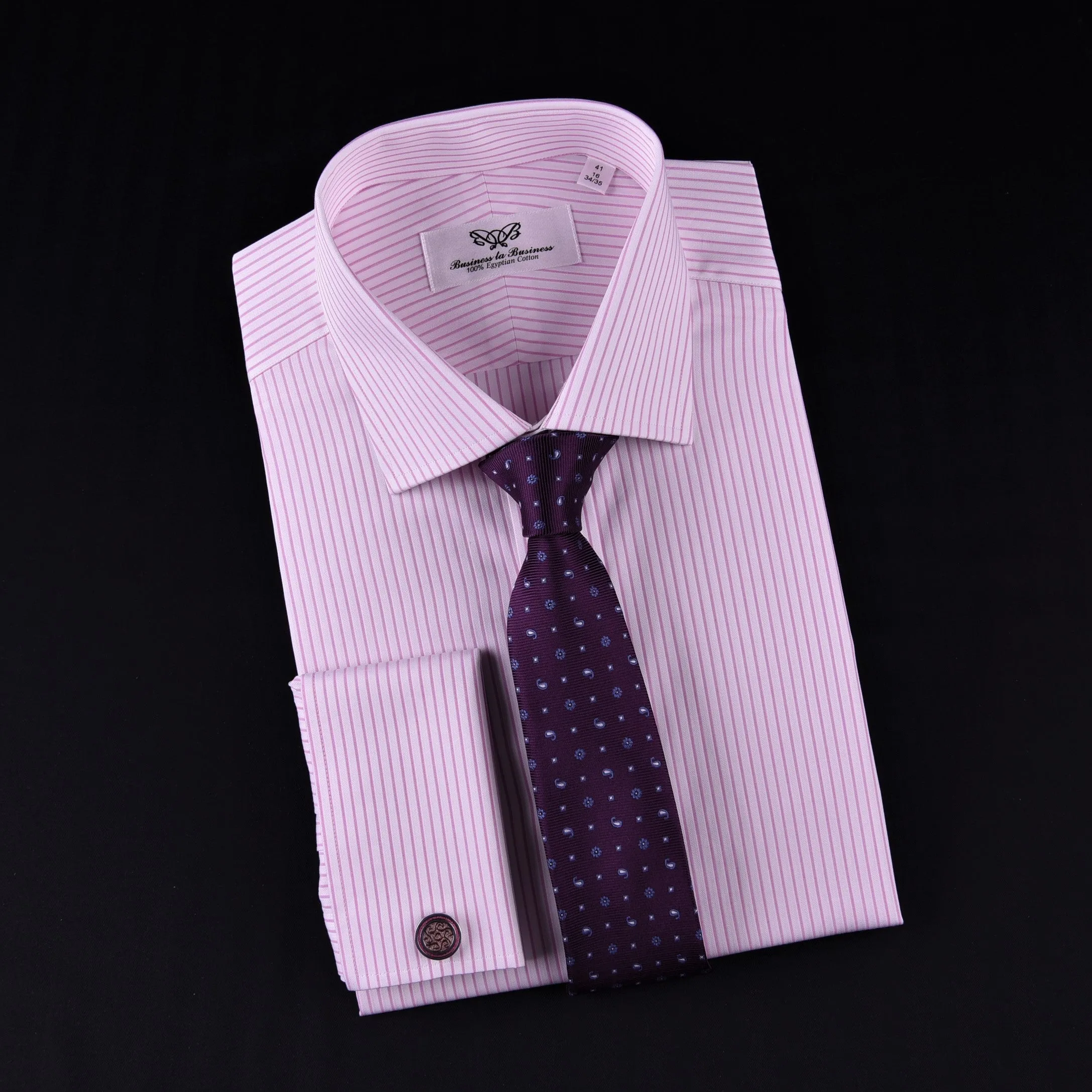 Light Pink Striped Formal Business Dress Shirt Classic Thin Designer Fashion Top in French Cuffs and Spread Collar