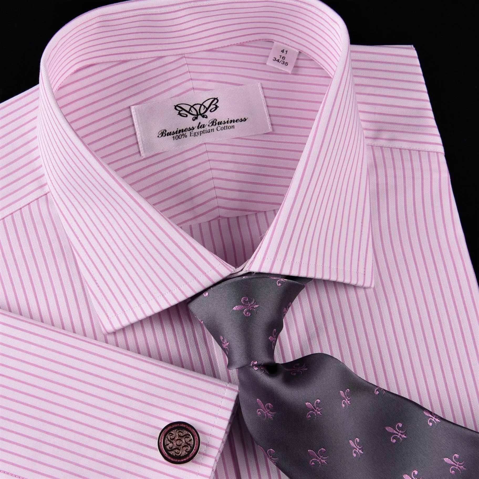 Light Pink Striped Formal Business Dress Shirt Classic Thin Designer Fashion Top in French Cuffs and Spread Collar