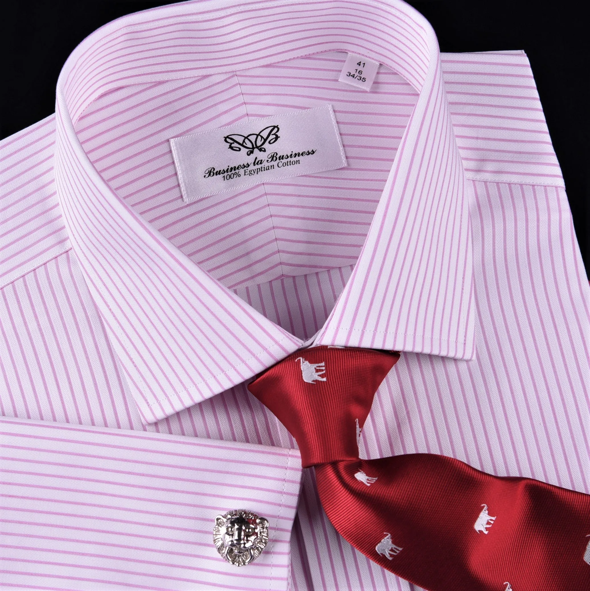 Light Pink Striped Formal Business Dress Shirt Classic Thin Designer Fashion Top in French Cuffs and Spread Collar