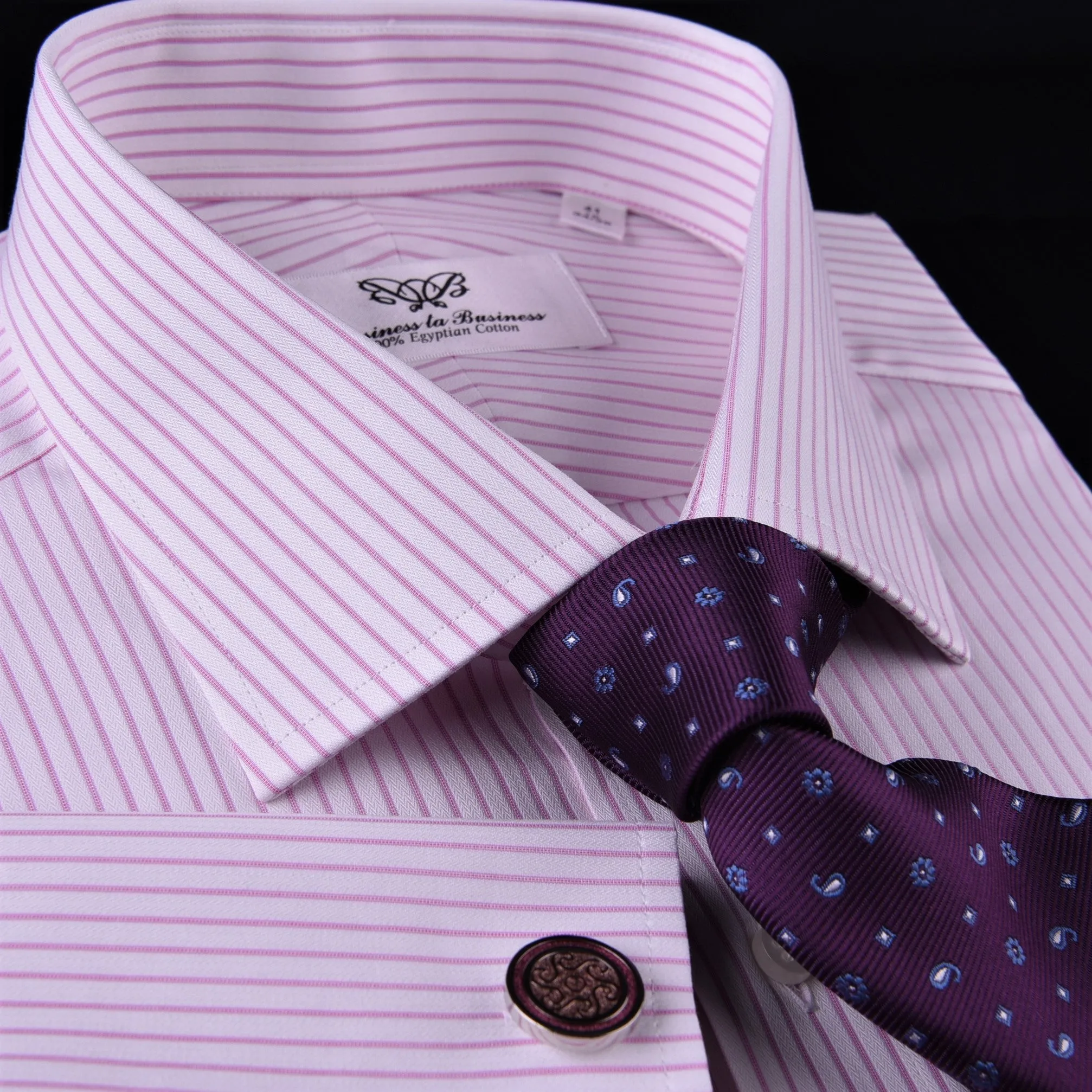 Light Pink Striped Formal Business Dress Shirt Classic Thin Designer Fashion Top in French Cuffs and Spread Collar