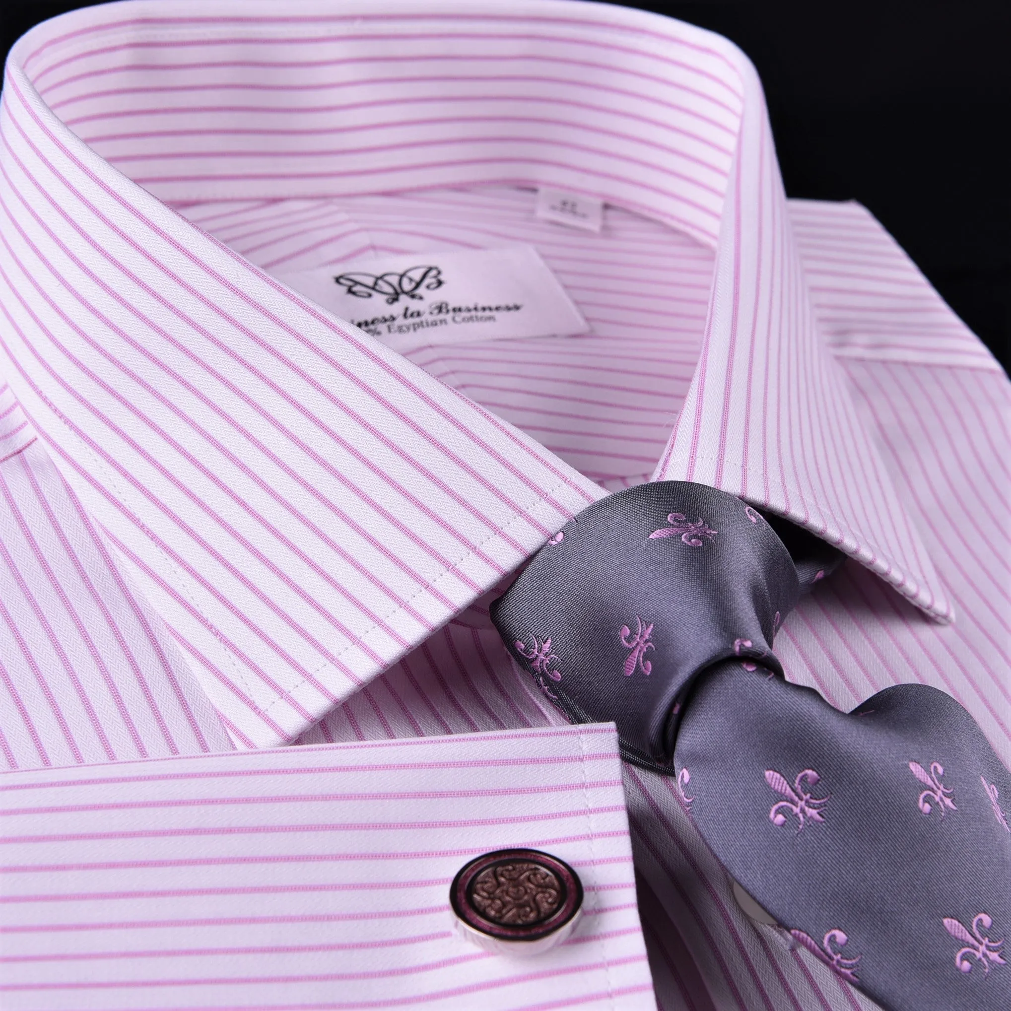 Light Pink Striped Formal Business Dress Shirt Classic Thin Designer Fashion Top in French Cuffs and Spread Collar