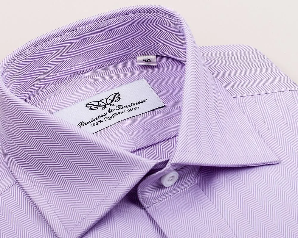 Lilac Herringbone Formal Business Dress Shirt in French Double Cuffs