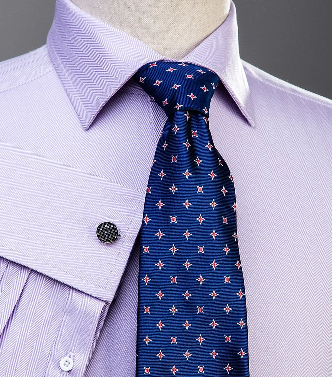 Lilac Herringbone Formal Business Dress Shirt in French Double Cuffs