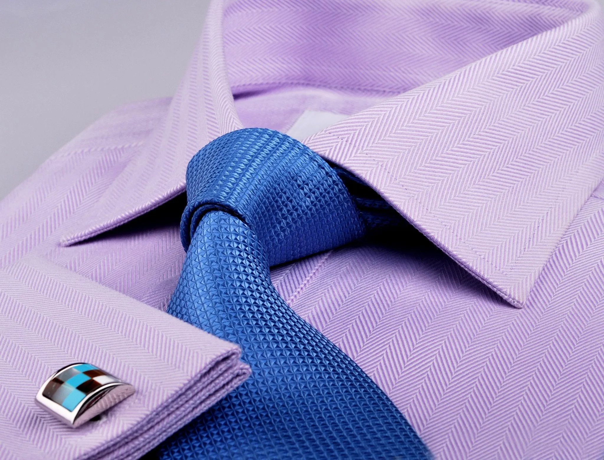 Lilac Herringbone Formal Business Dress Shirt in French Double Cuffs